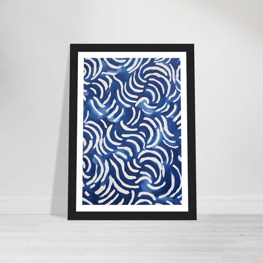 Blue Abstract Zig Zags Swirls & Curls Pattern Wall Art Print