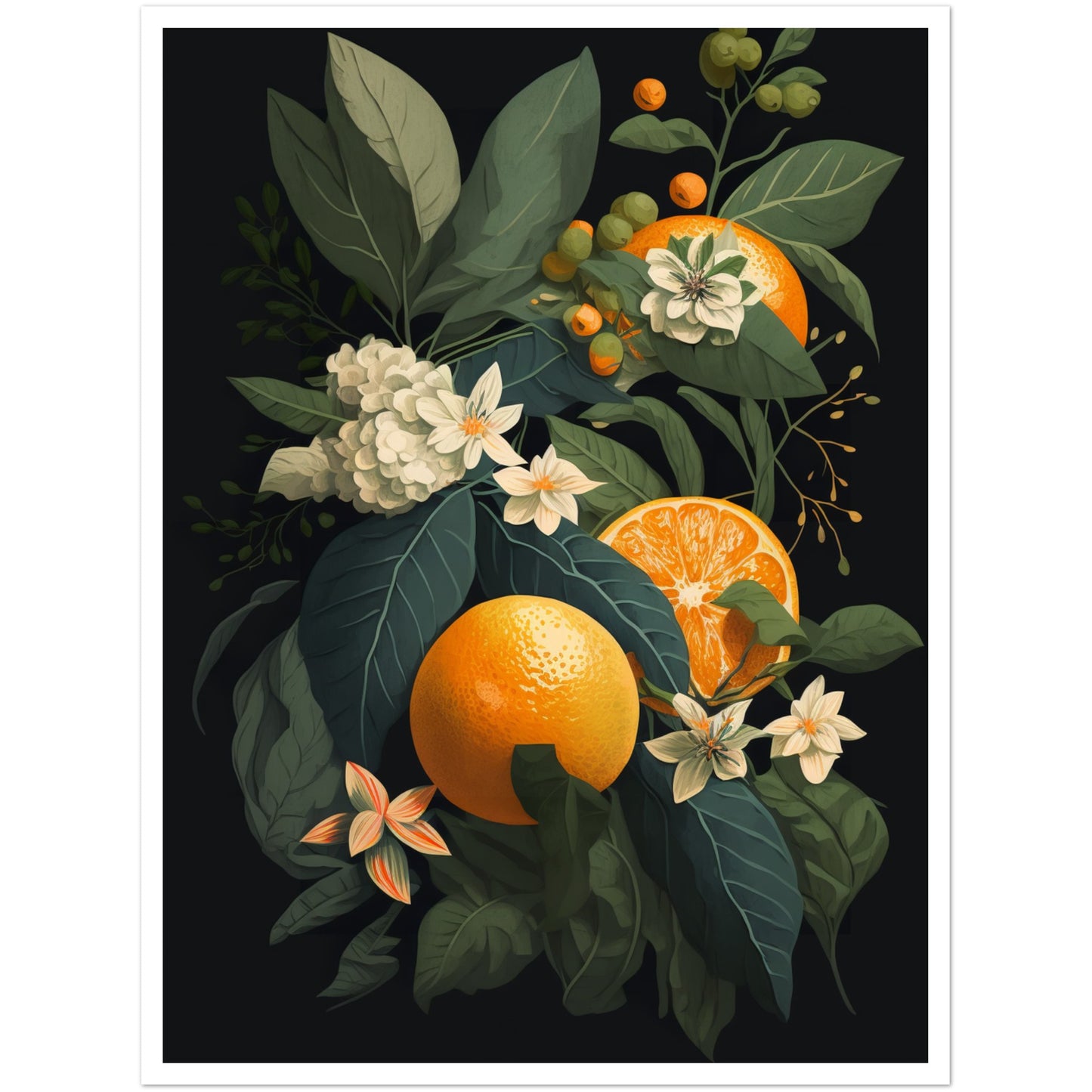 Tropical Orange Botanical Vignette Wall Art Print