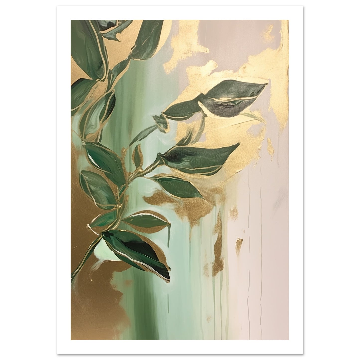 Golden Botanical Fluid Leaf Symphony Wall Art Print