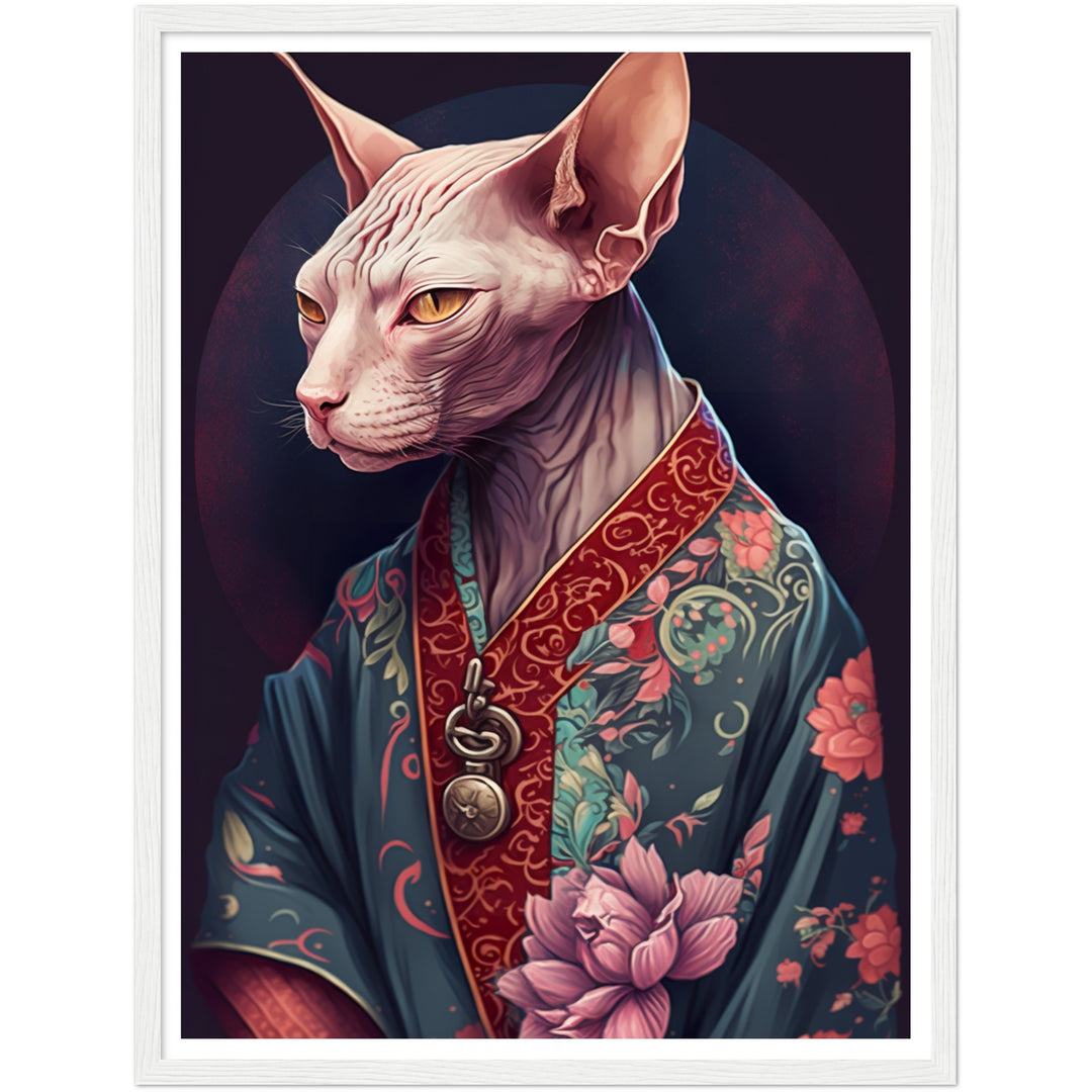 Sphynx Cat Wearing Japanese Kimono Wall Art Print