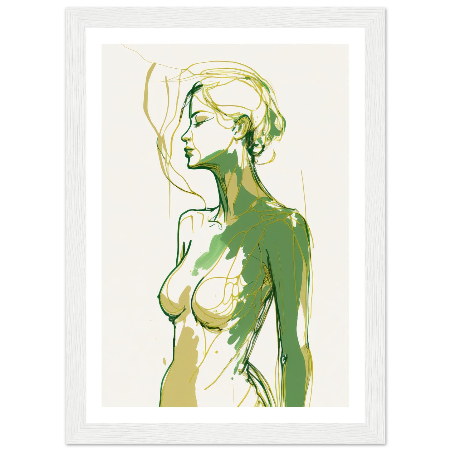 Elegant Woman in Green and Gold Wall Art Print