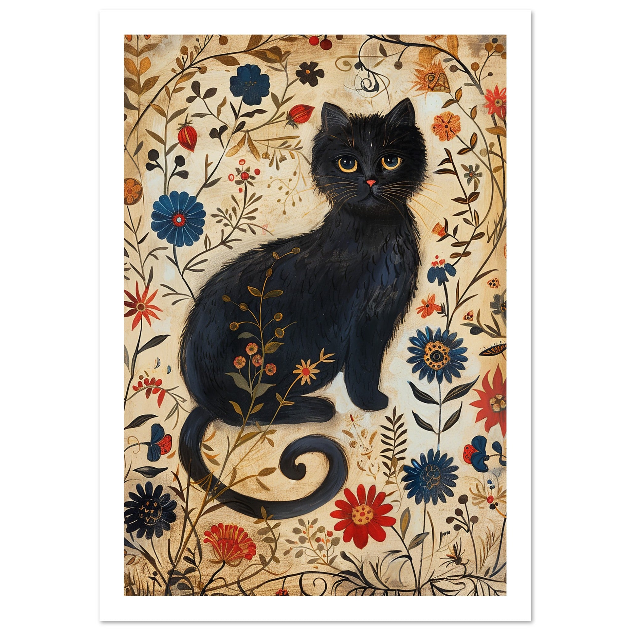Black Cat Medieval Painting