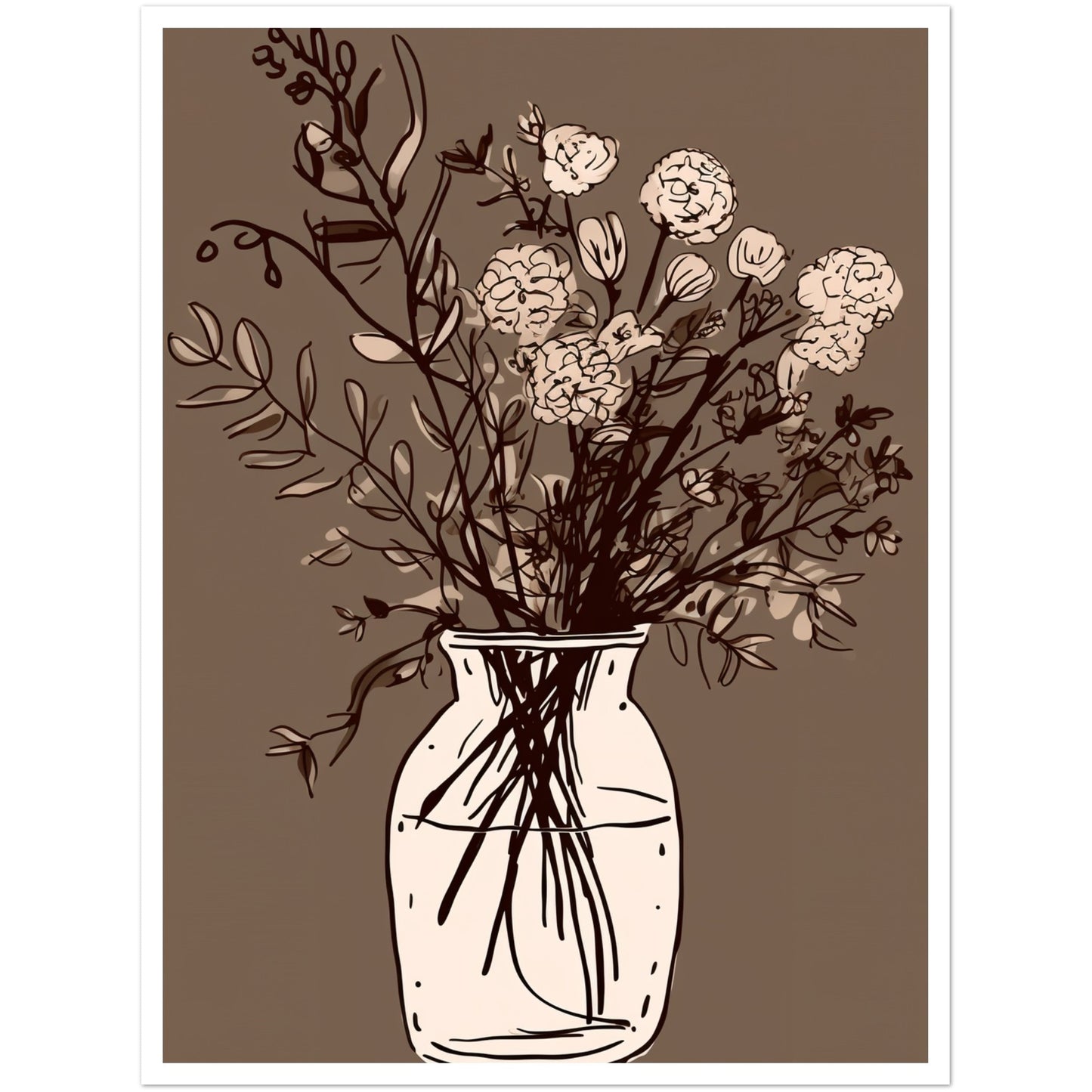 Minimalist Cottagepunk Flower Bouquet Sketch Wall Art Print