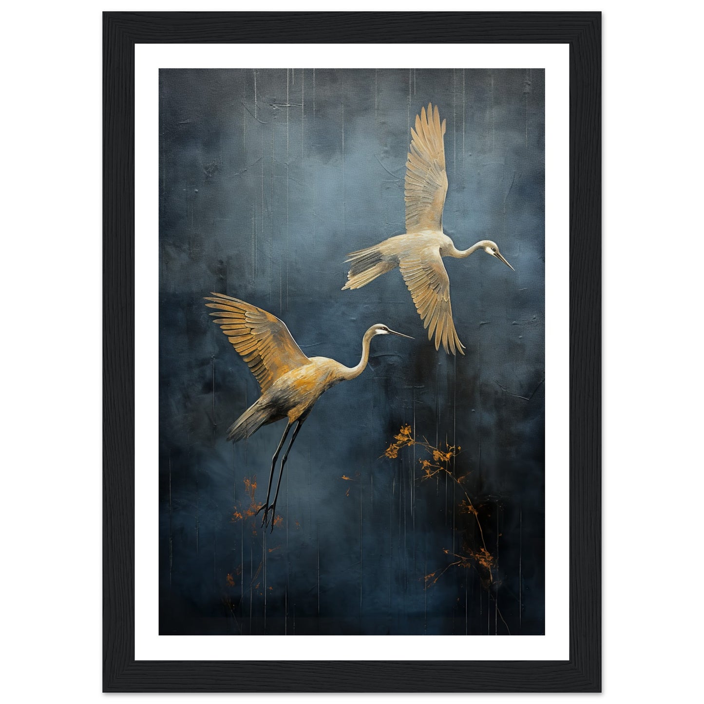 Japanese Inspired Soaring Cranes Wall Art Print