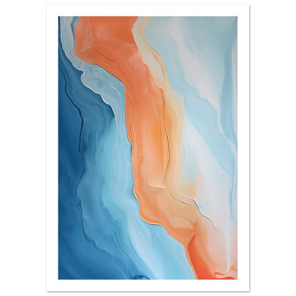 Melted Streams of Orange and Blue Abstract Painting Wall Art Print