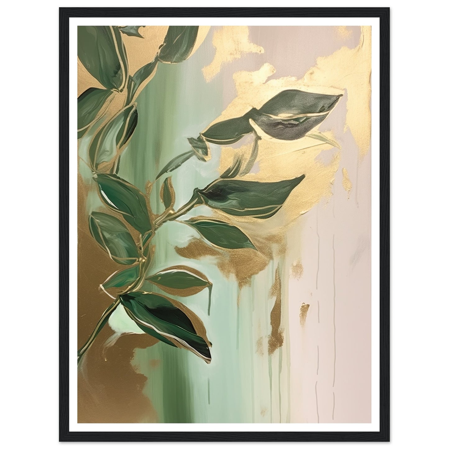 Golden Botanical Fluid Leaf Symphony Wall Art Print