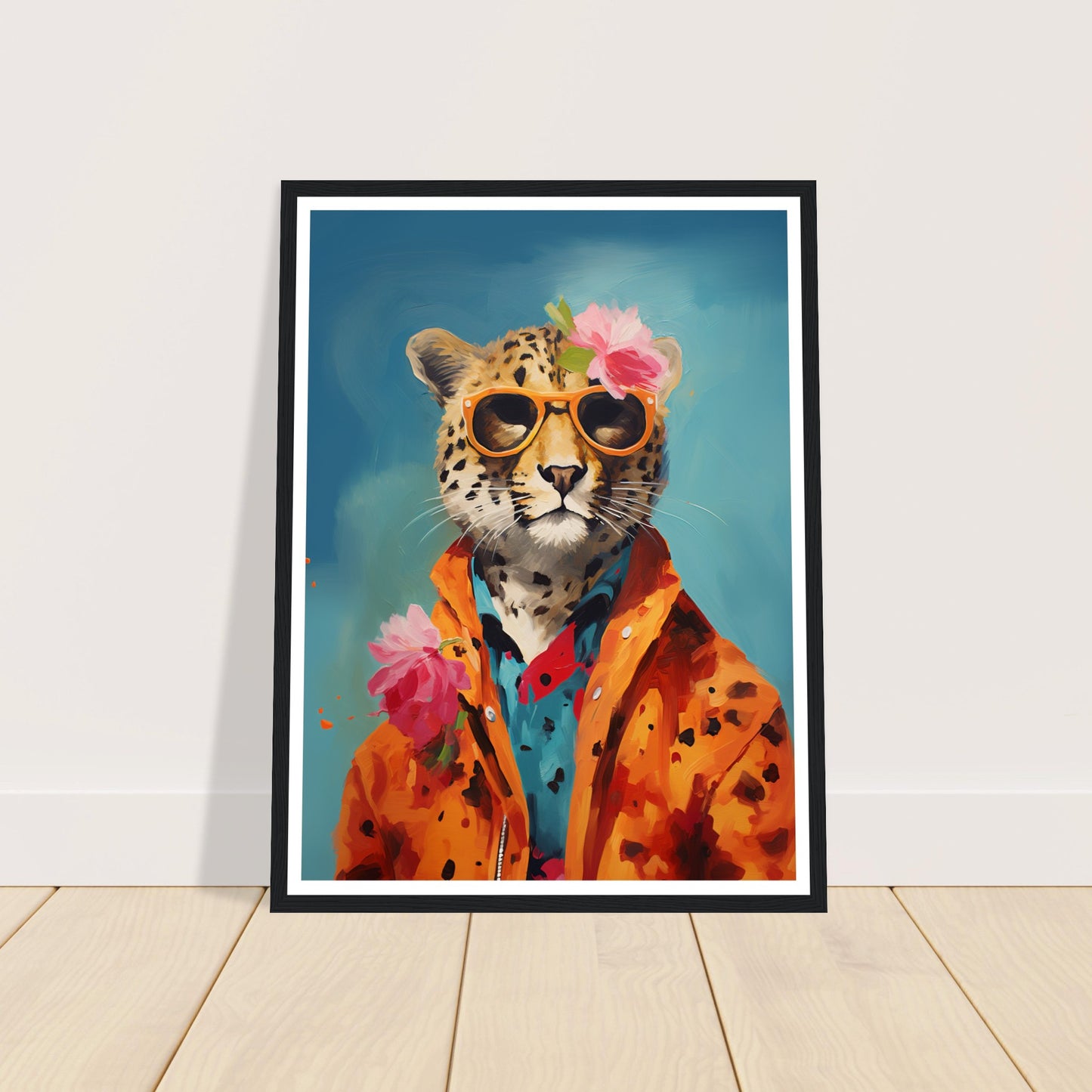 Cheetah in Floral Attire Wall Art Print