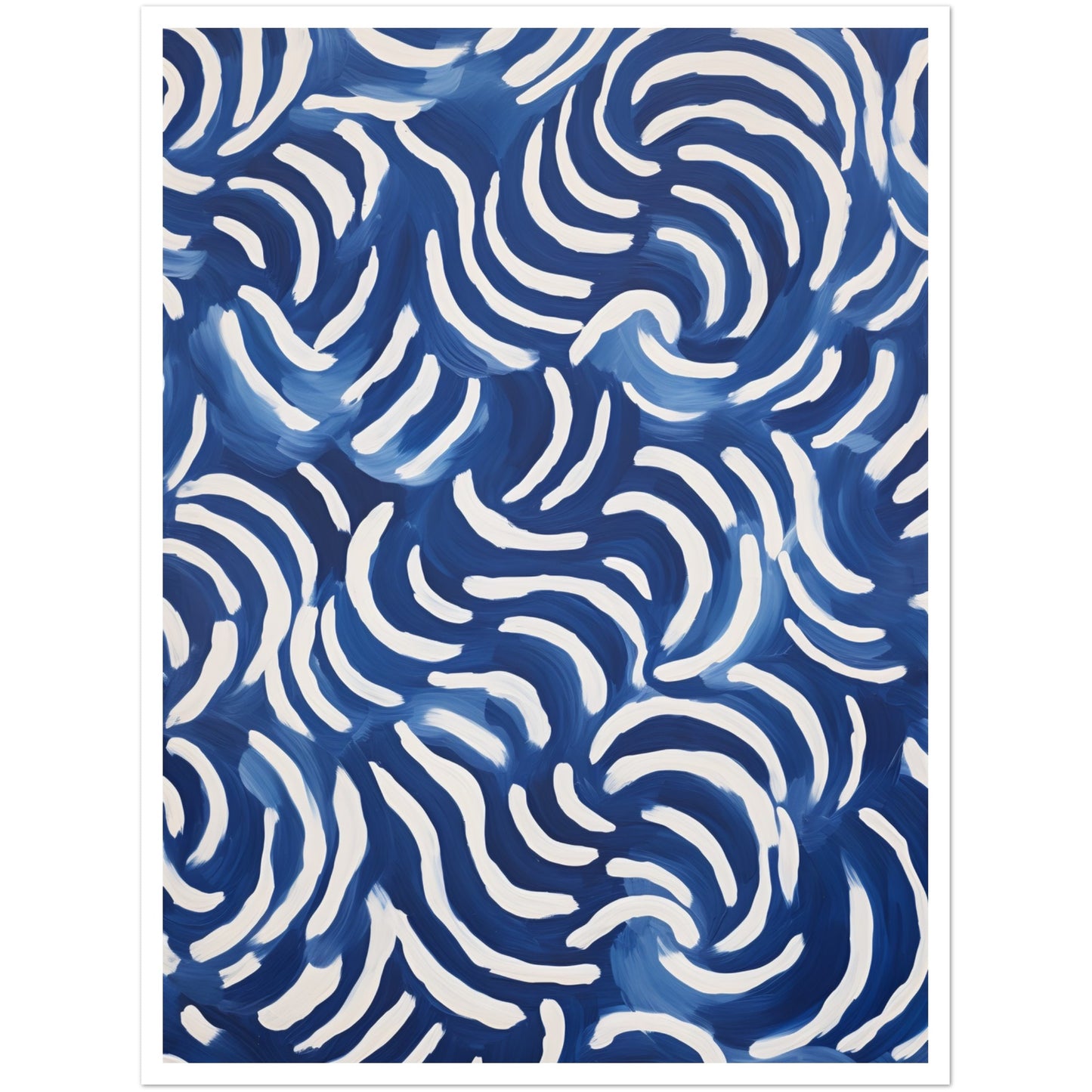 Blue Abstract Zig Zags Swirls & Curls Pattern Wall Art Print