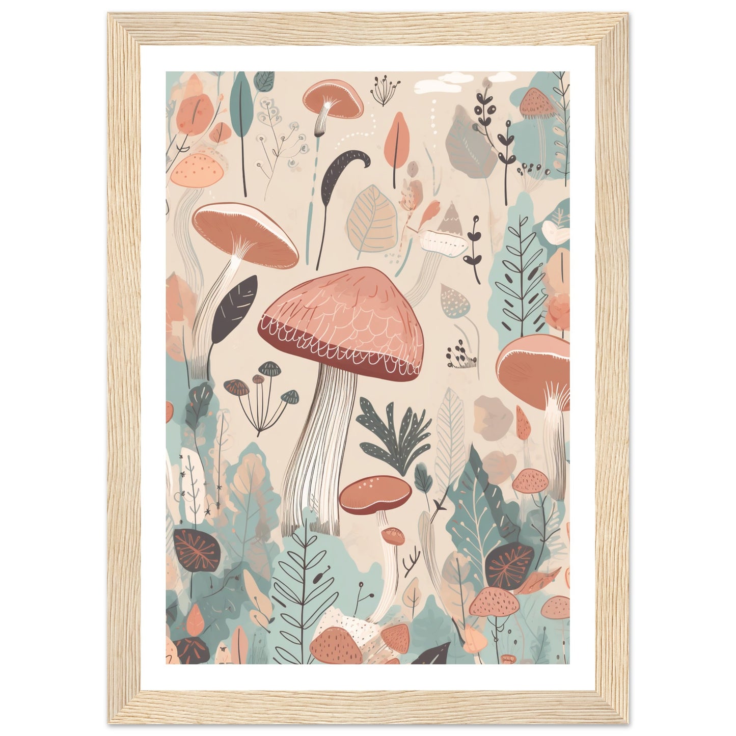 Enchanted Mushrooms Earthly Floral Abstract Wall Art Print