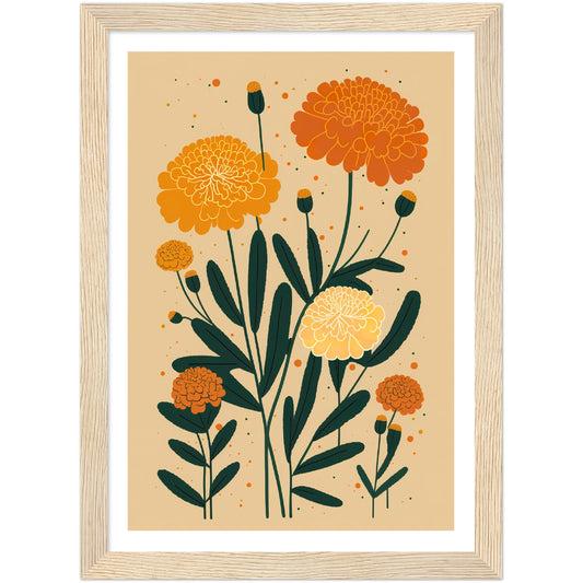 Marigold Minimalist Flower Bloom Wall Art Print