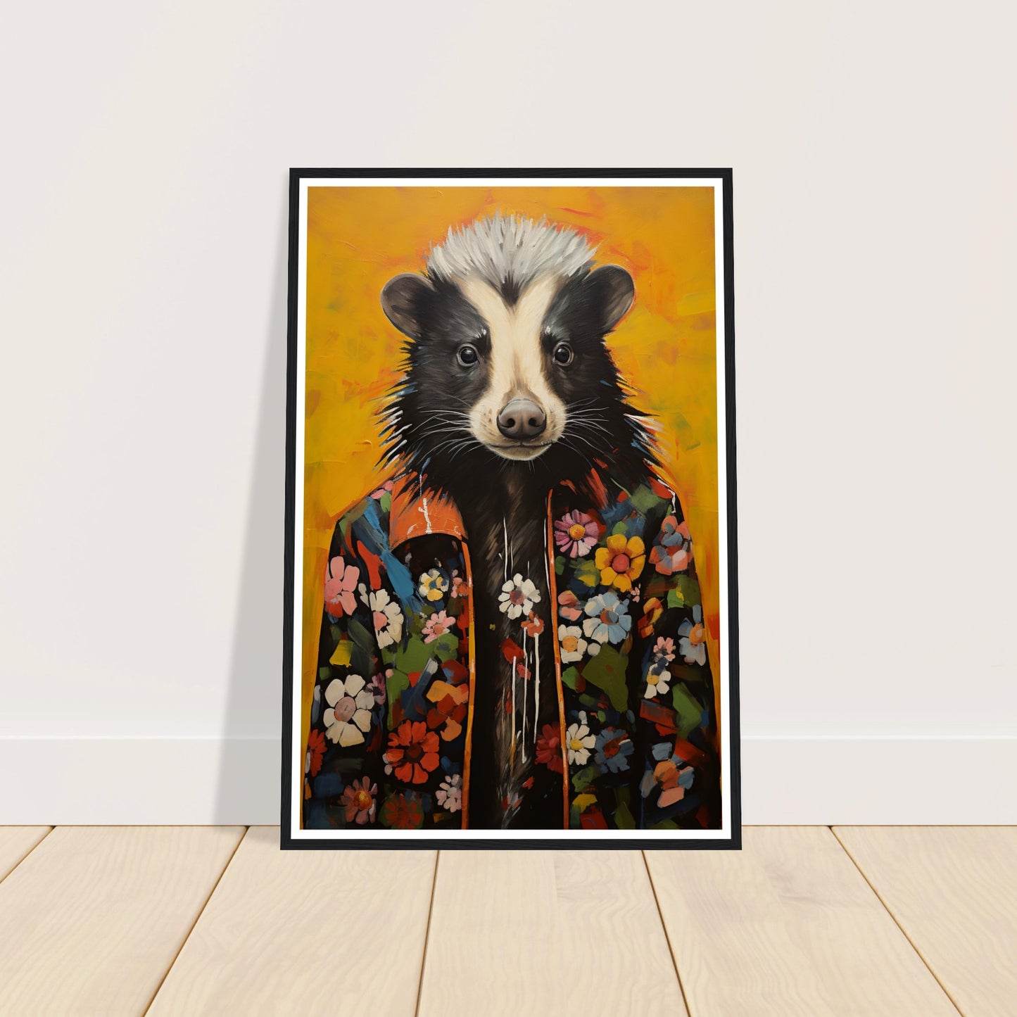 Groovy Hippy Skunk in Flower Power Jacket Wall Art Print