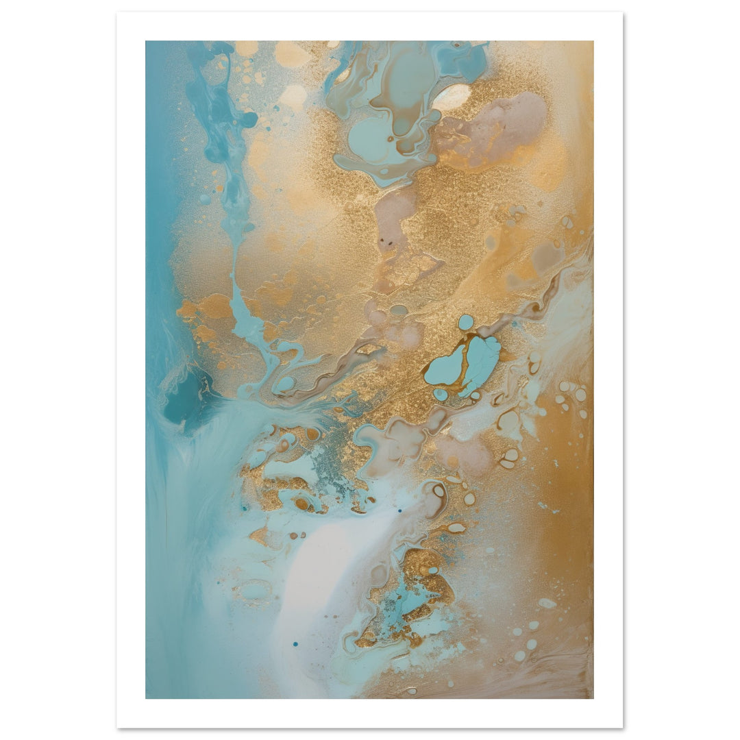 Melted Waves of Blue and Bronze Shimmer Abstract Painting Wall Art Print