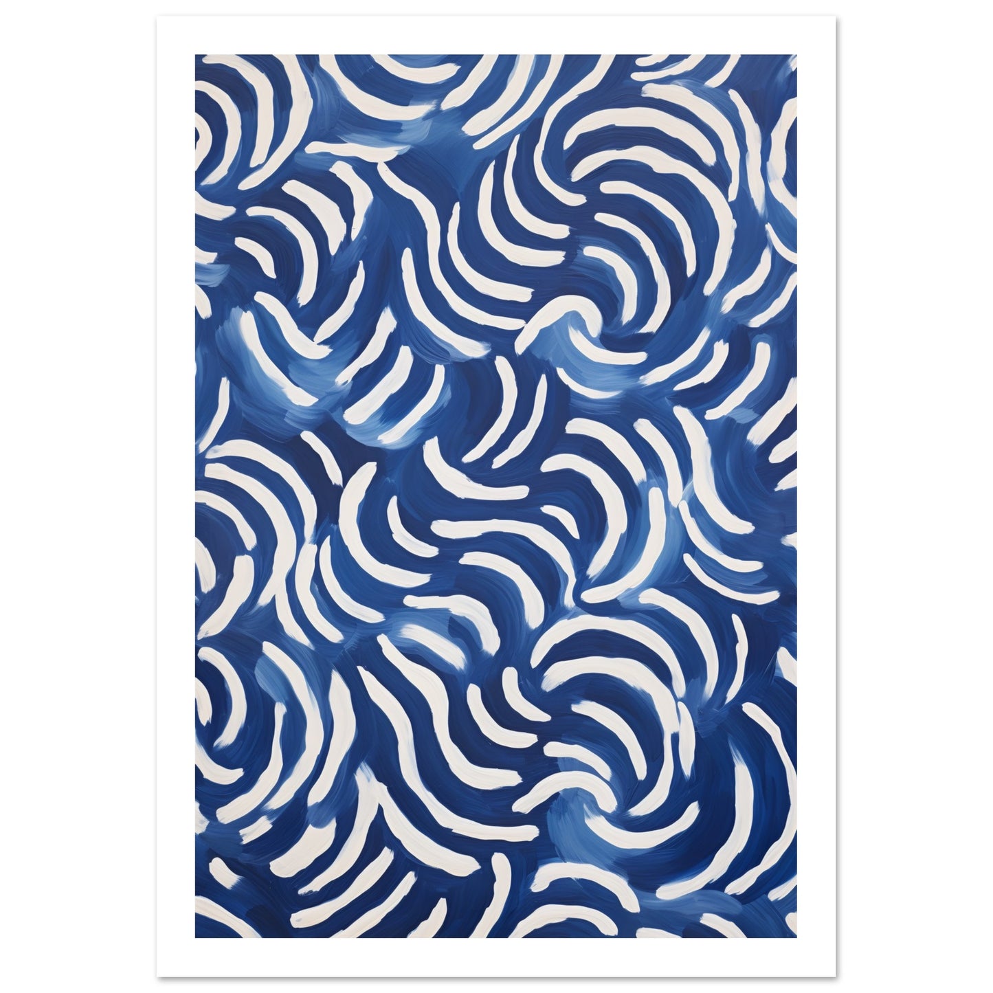 Blue Abstract Zig Zags Swirls & Curls Pattern Wall Art Print