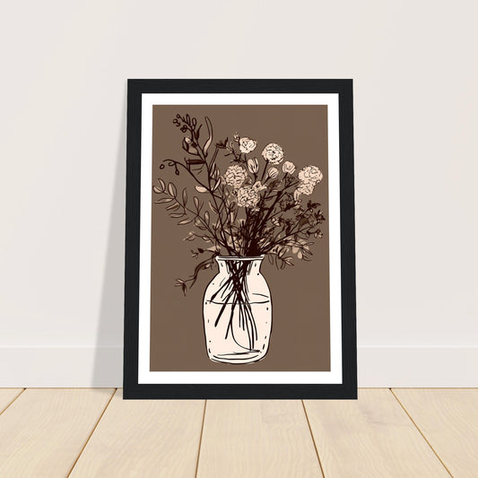 Minimalist Cottagepunk Flower Bouquet Sketch Wall Art Print