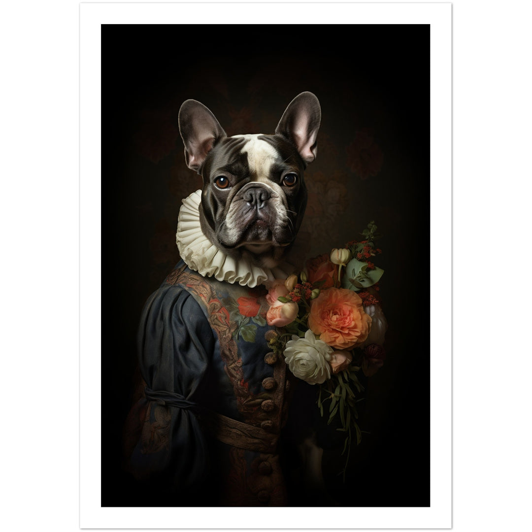Floral Regency French Bulldog Wall Art Print