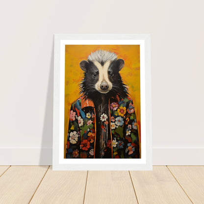Groovy Hippy Skunk in Flower Power Jacket Wall Art Print