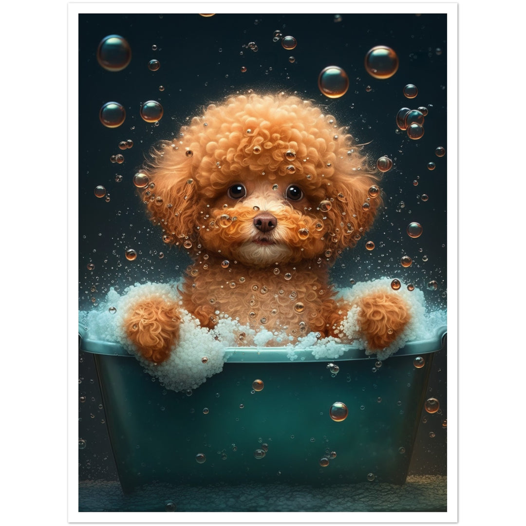Pampered Poodle in Bath Tub Bathroom Wall Art Print