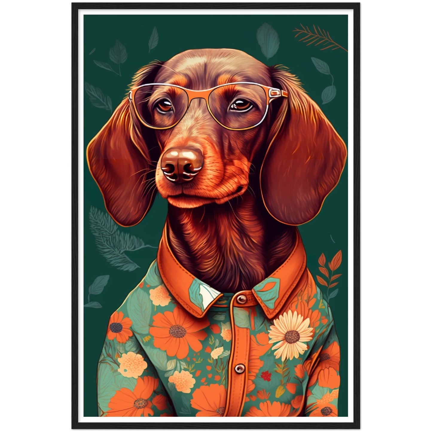 Floral Dachshund Dog Illustration Wall Art Print