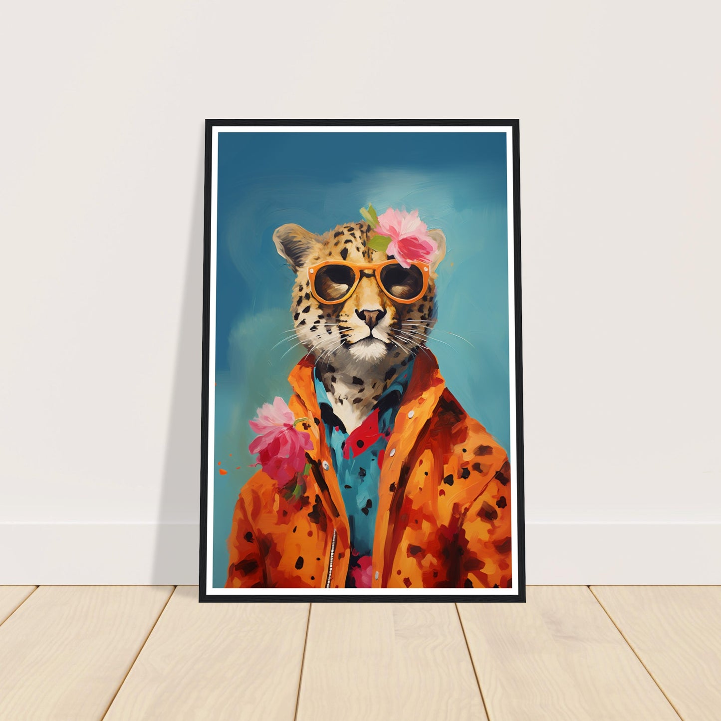 Cheetah in Floral Attire Wall Art Print