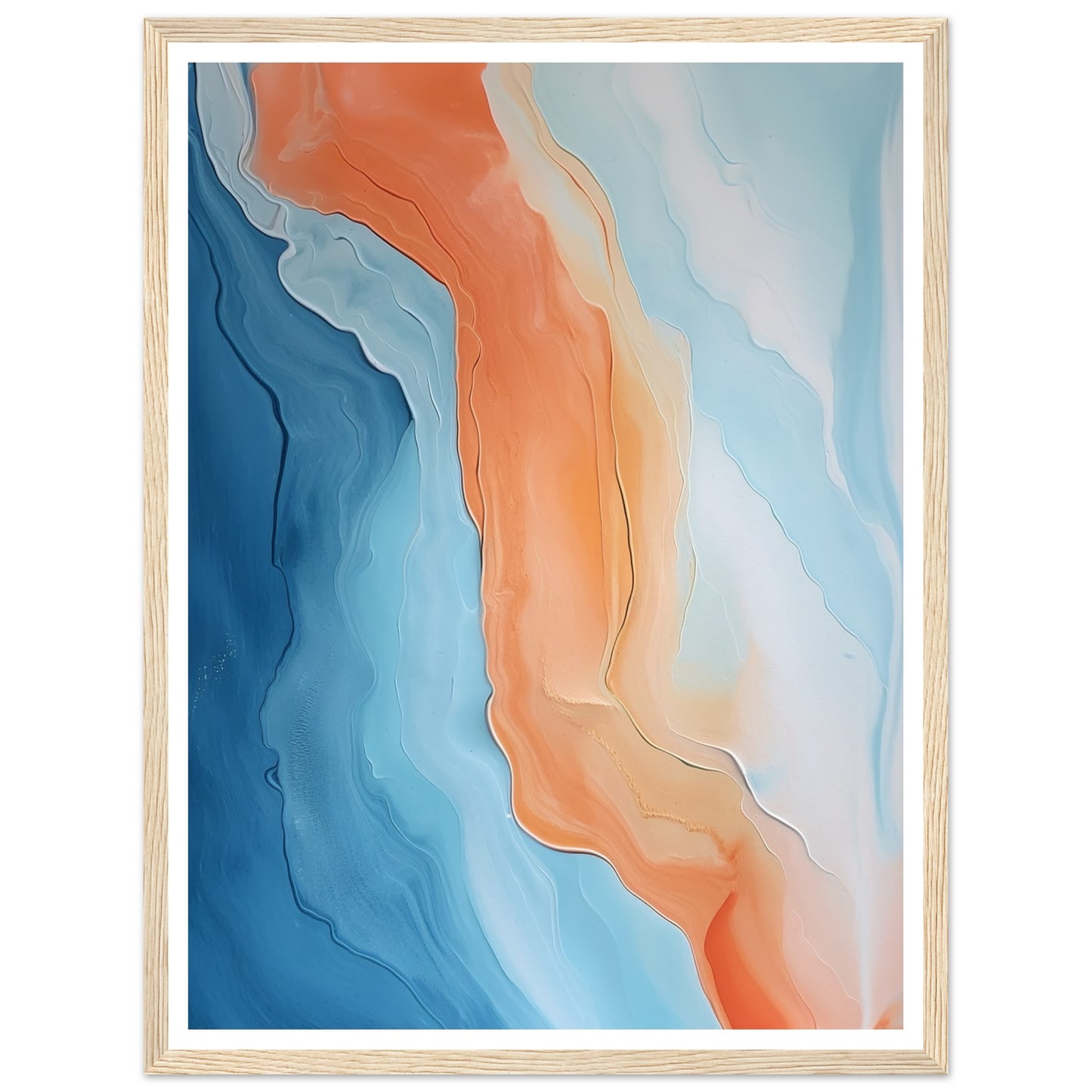 Melted Streams of Orange and Blue Abstract Painting Wall Art Print