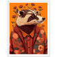 Charming Floral Badger Animal Portraiture Wall Art Print