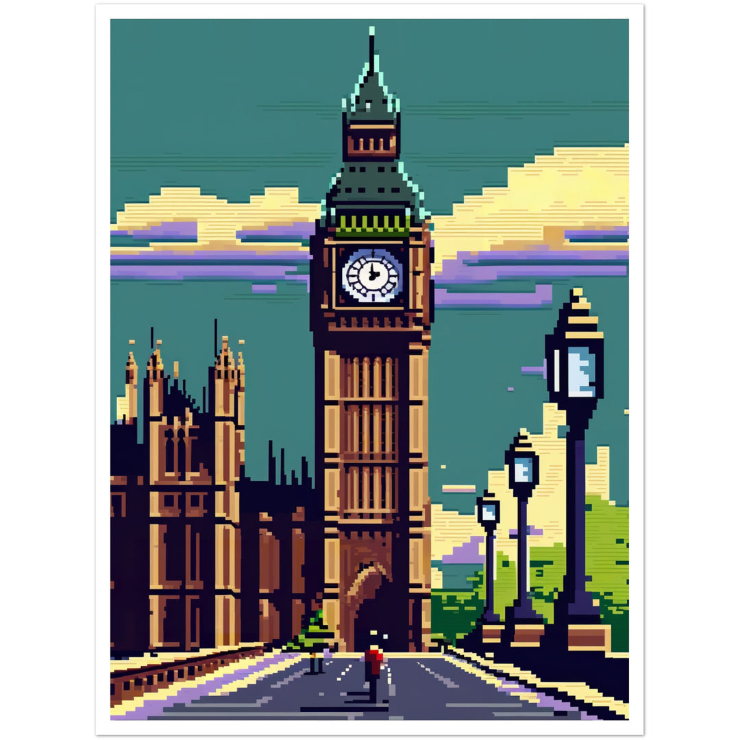 Pixelated London: Big Ben Retro Illustration Wall Art Print