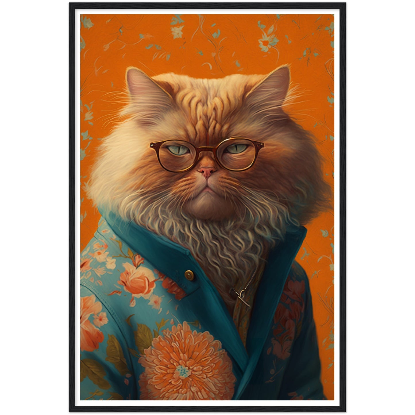 Floral Persian Cat Portraiture Wall Art Print