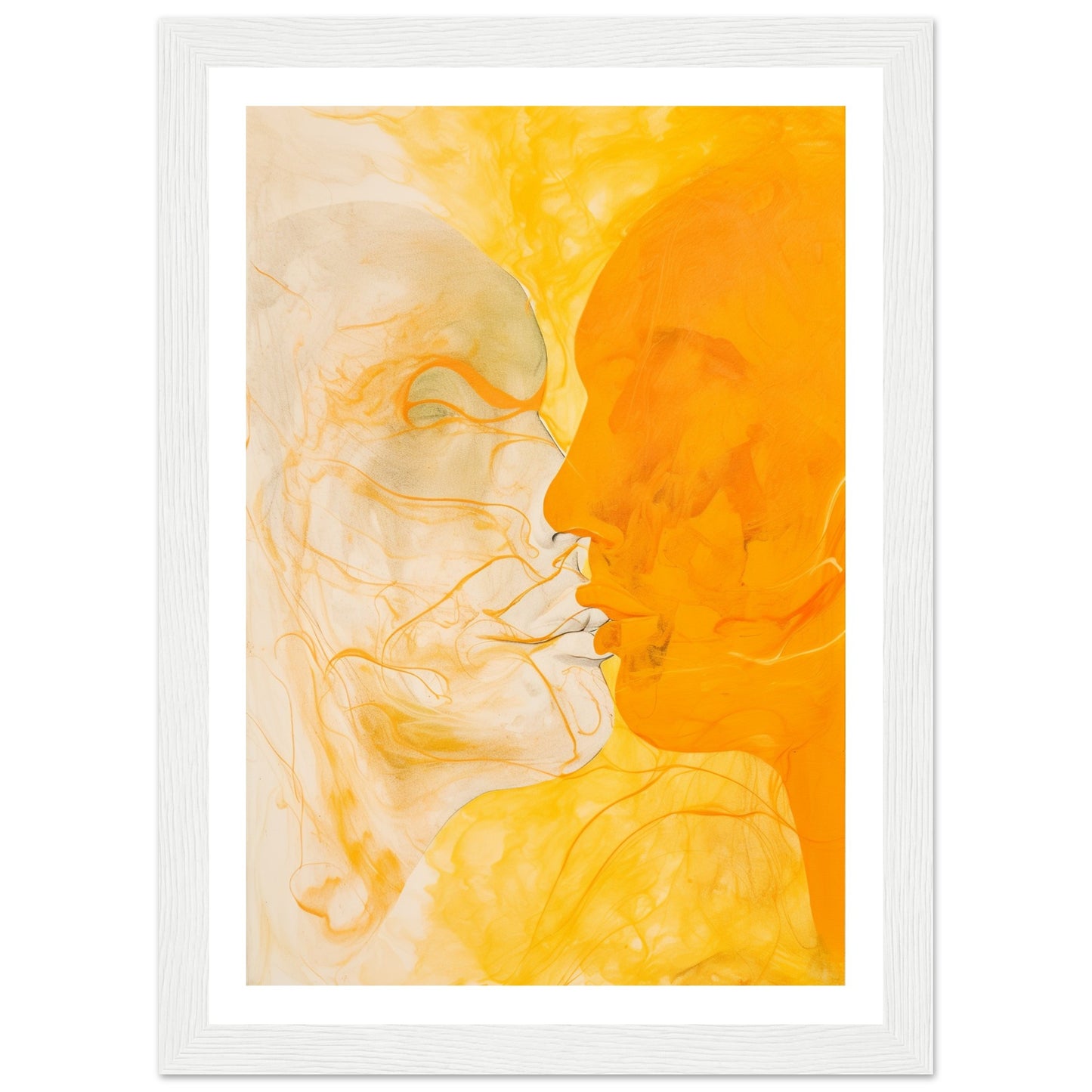 Couple Kissing Orange and Yellow Painting Wall Art Print