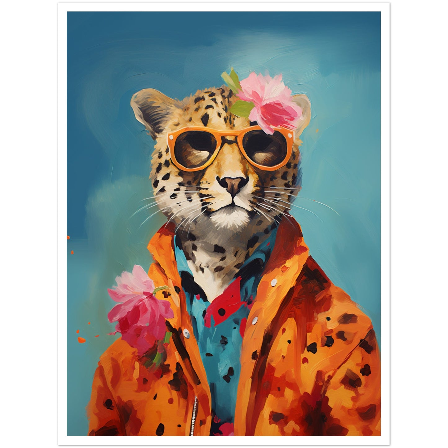 Cheetah in Floral Attire Wall Art Print