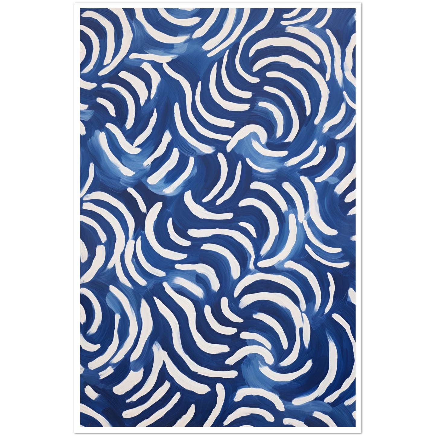 Blue Abstract Zig Zags Swirls & Curls Pattern Wall Art Print