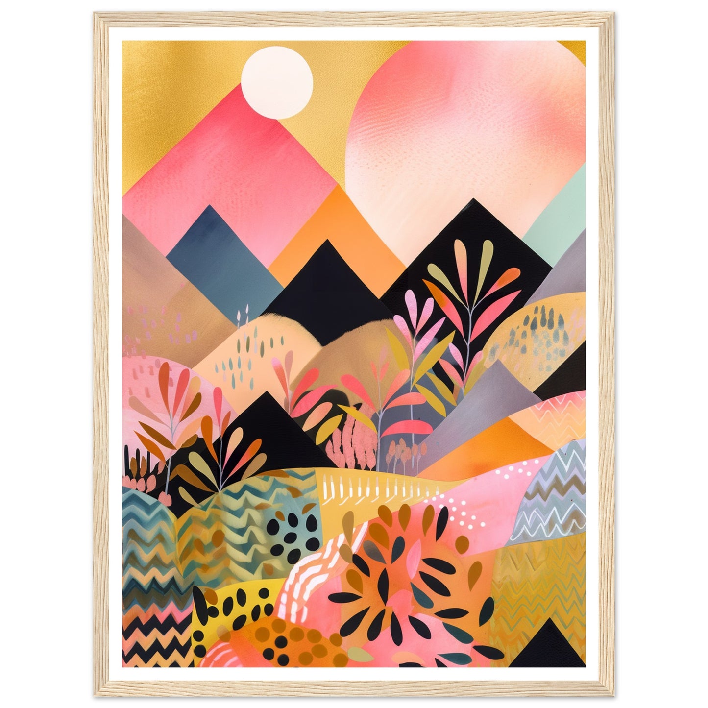 Lush Pink Zig Zag Mountain Peaks Wall Art Print