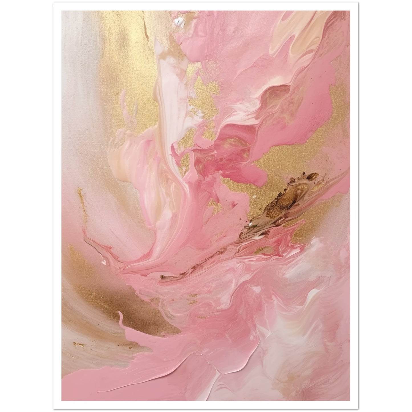 Melting Waves of Pink and Gold Abstract Painting Wall Art Print