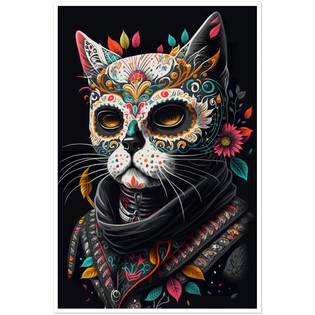 Day Of The Dead Chic Cat Illustration Wall Art Print