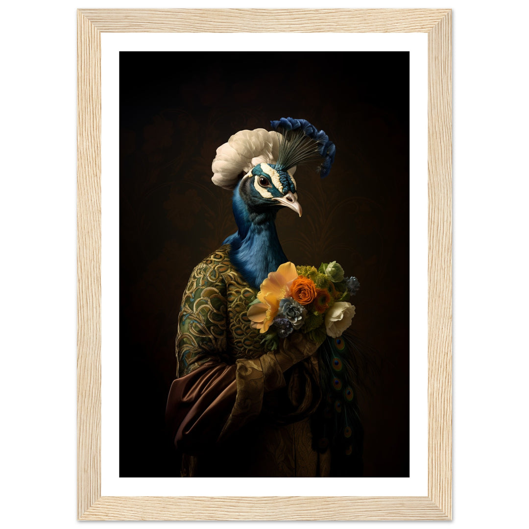Regency Peacock Art Print - Elegant Floral Majesty