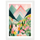 Blushing Pink Peaks Vibrant Abstract Landscape Wall Art Print