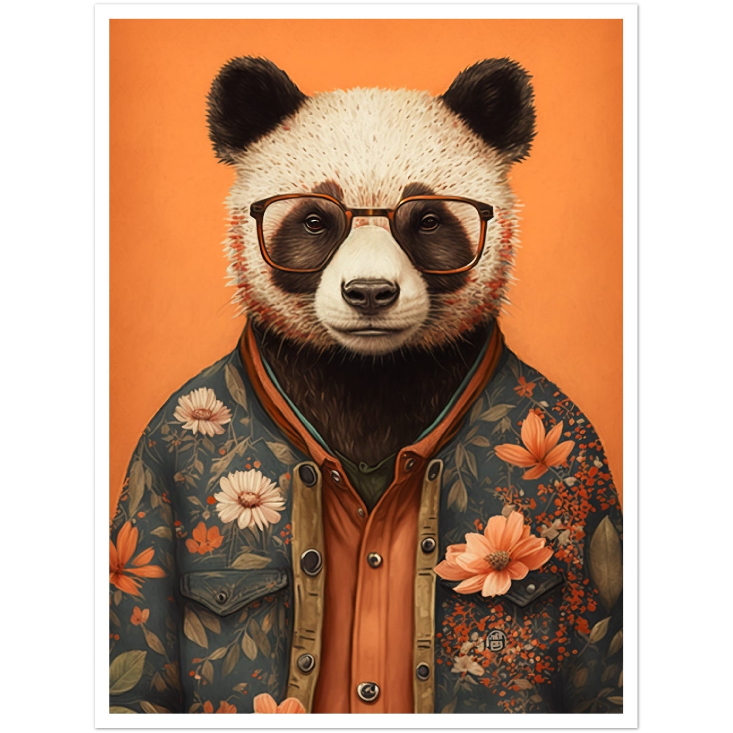 Panda Illustration Floral Fashionista Wall Art Print