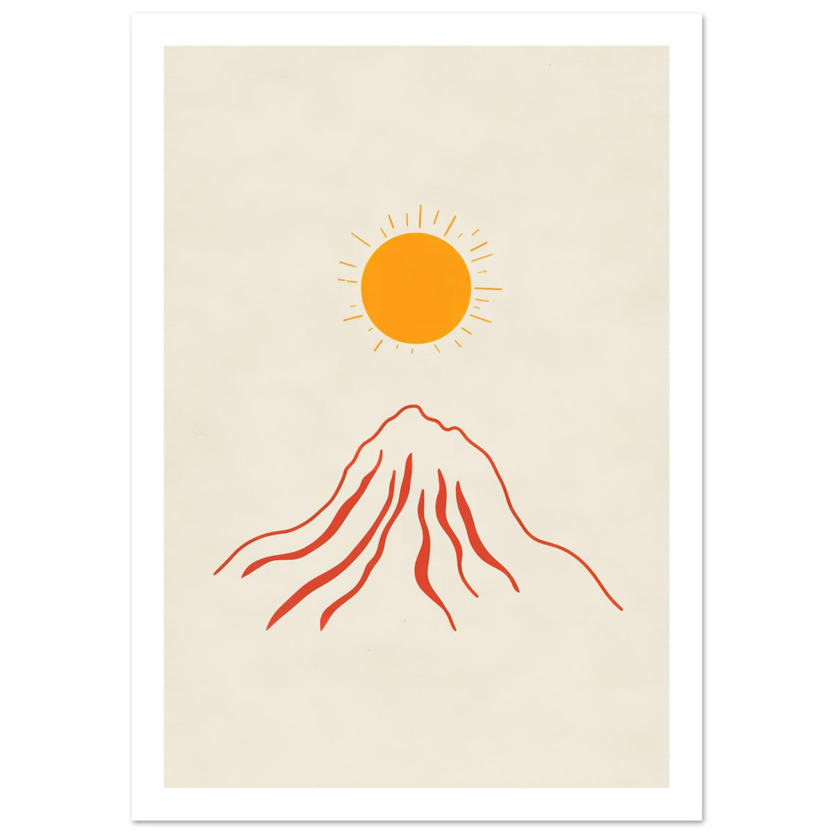 Orange sun over red mountain art print, unframed, A4