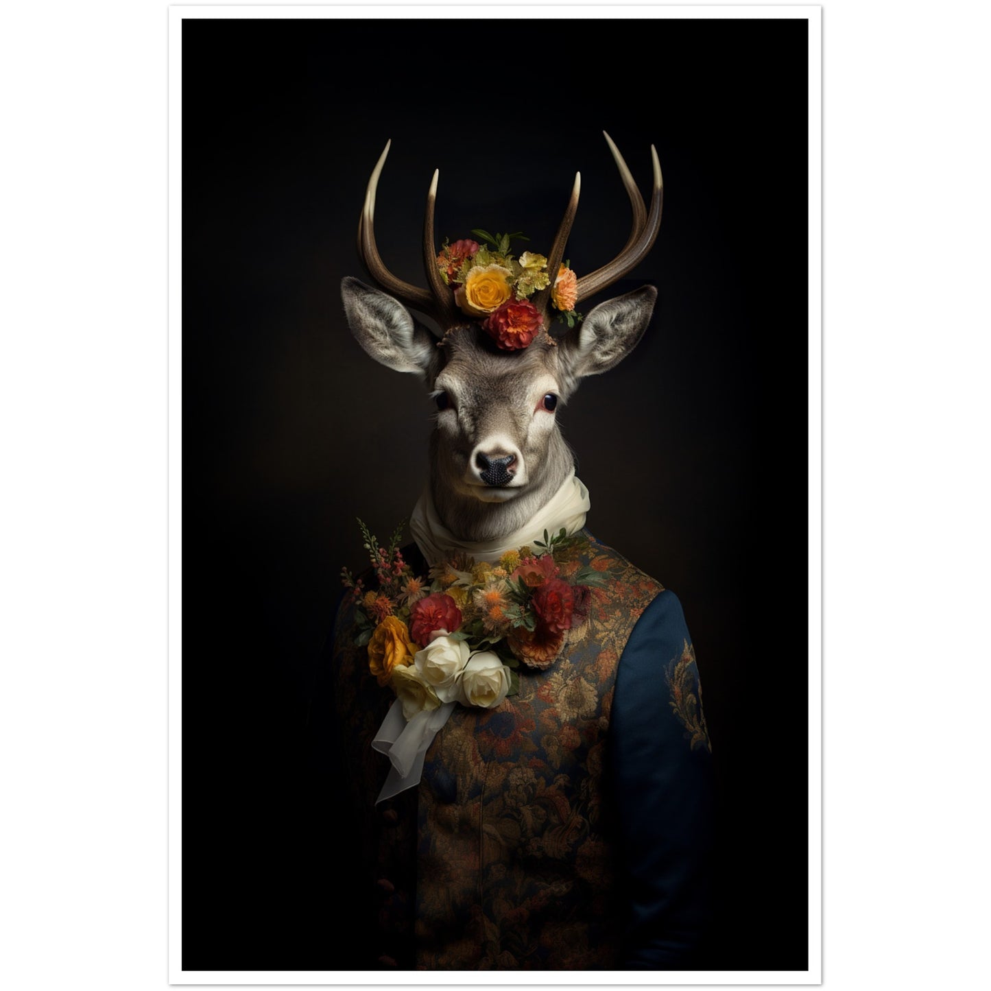 Regency Stag Art Print - Floral Stag