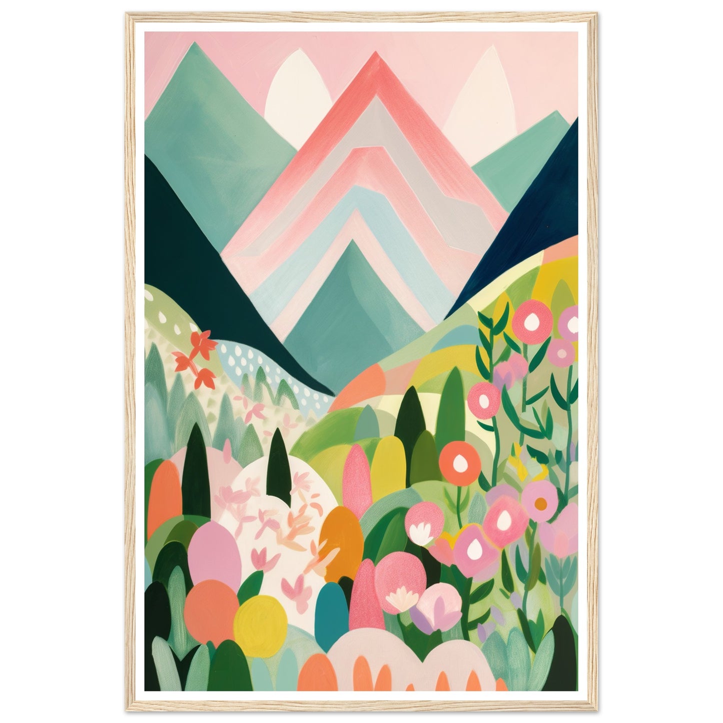 Blushing Pink Peaks Vibrant Abstract Landscape Wall Art Print