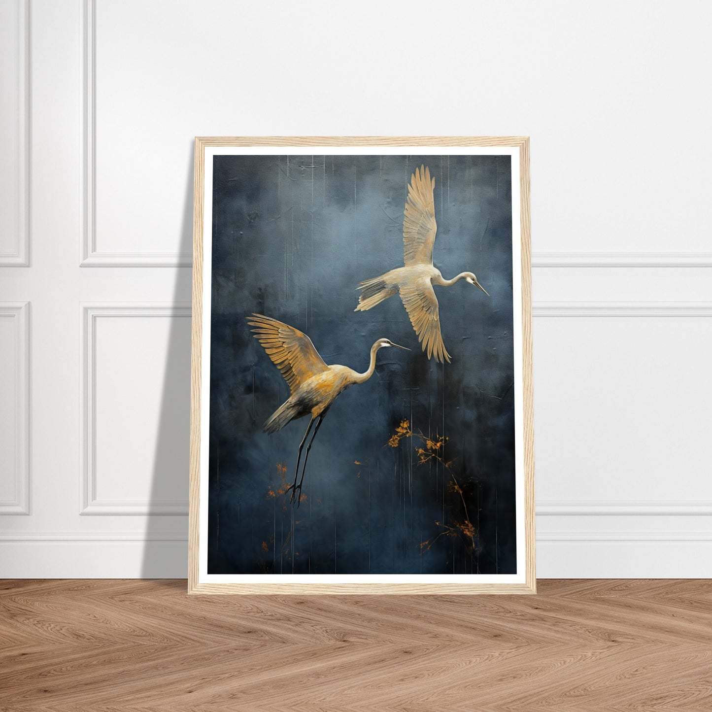 Japanese Inspired Soaring Cranes Wall Art Print