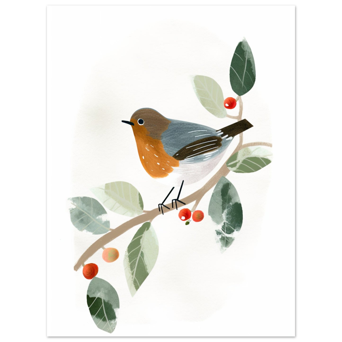 Pretty Perched Robin Wall Art Print