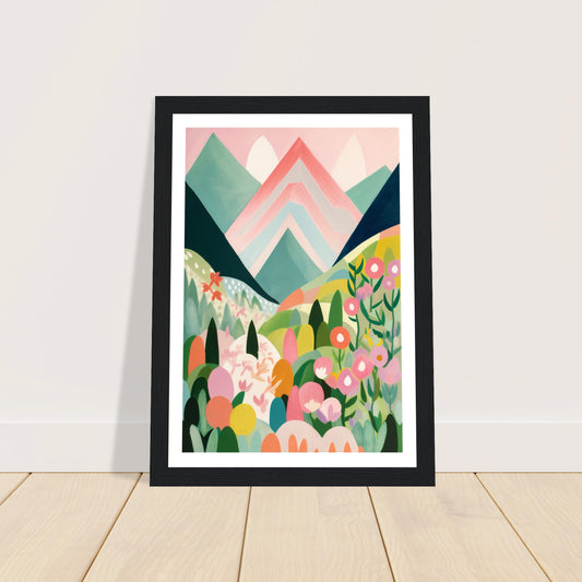 Blushing Pink Peaks Vibrant Abstract Landscape Wall Art Print