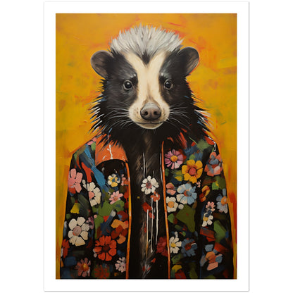 Groovy Hippy Skunk in Flower Power Jacket Wall Art Print