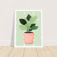 Playful Green House Plant in Pink Polka Dot Vase Wall Art Print