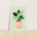 Load image into Gallery viewer, Playful Green House Plant in Pink Polka Dot Vase Wall Art Print