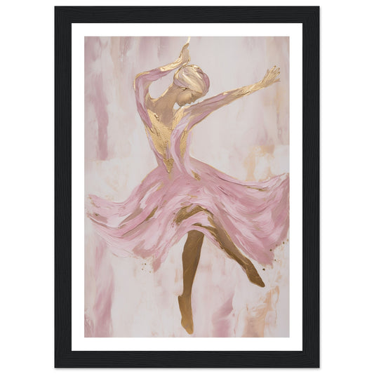 Fluid Ballet Dancer in Pink and Gold Wall Art Print