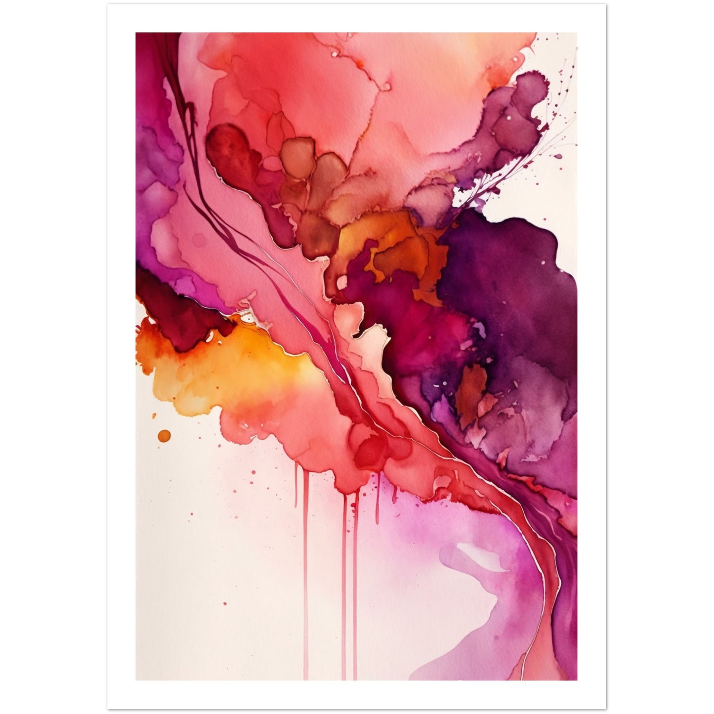 Nature's Analogous Symphony - Fuchsia Watercolour Wall Art Print