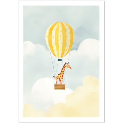 Giraffe Hot Air Balloon Sky Adventure Wall Art Print