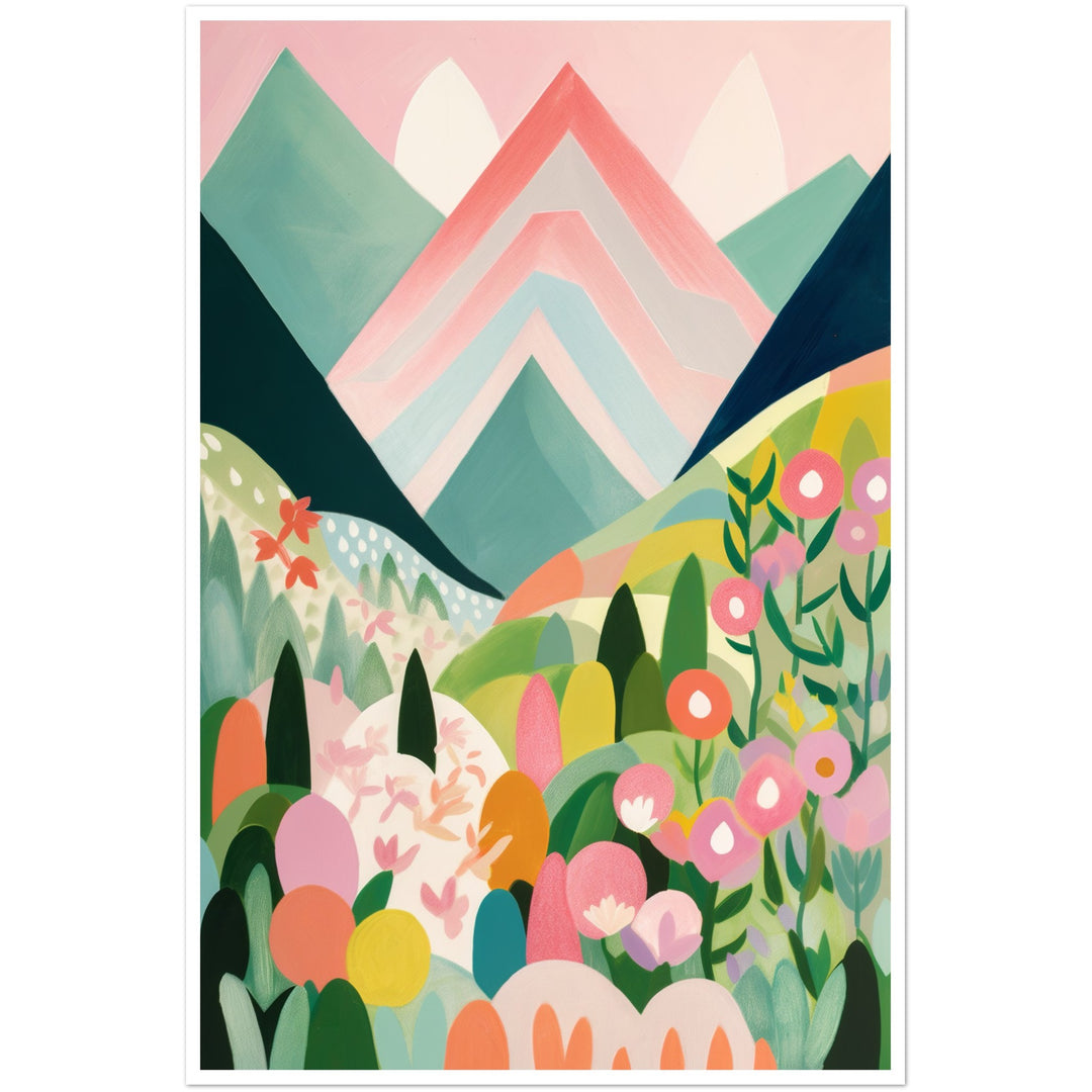 Blushing Pink Peaks Vibrant Abstract Landscape Wall Art Print