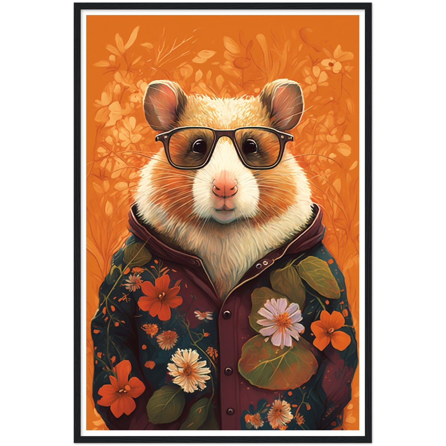 Floral Fashionista Hamster Illustration Wall Art Print